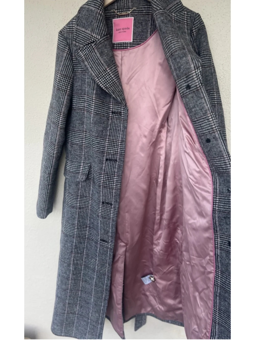 Kate Spade New York Plaid Wool Blend Belted Overcoat M Preppy Academia Office